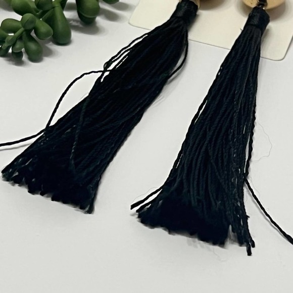 Tassel Statement Earrings Black Gold Duster Fashion Jewelry 7" Drop Fashion - Picture 3 of 5